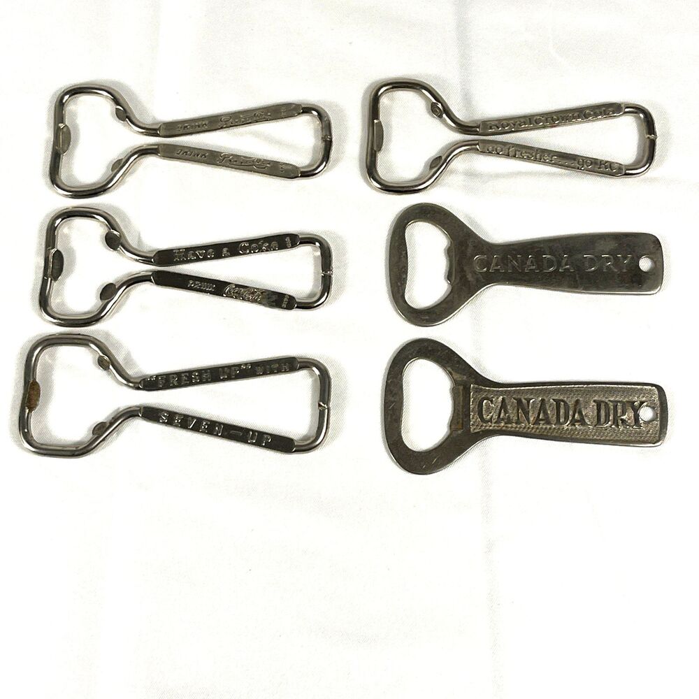 Lot of 6  Soft Drink Soda Brand Bottle Openers Cap Snatcher Church Key Vintage